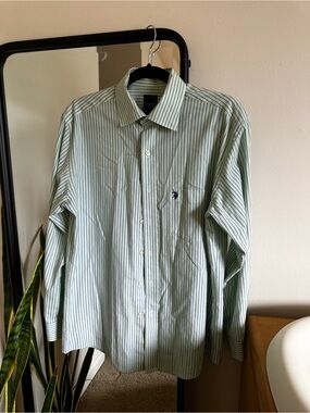 U.S. Polo Assn. Light Green and White Striped Dress Shirt